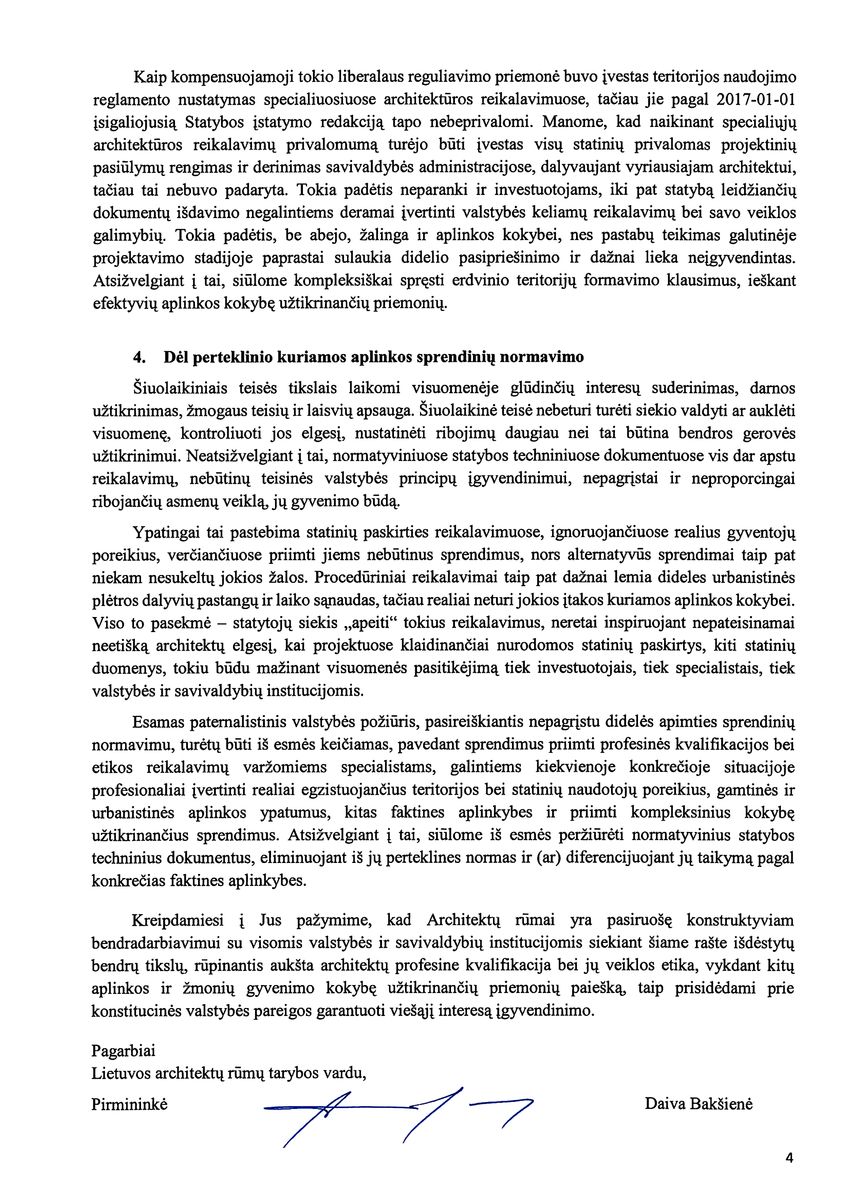 Lietuvos Architektų rūmai naujosios valdžios struktūroms išplatino raštą dėl aplinkos formavimo problemų.