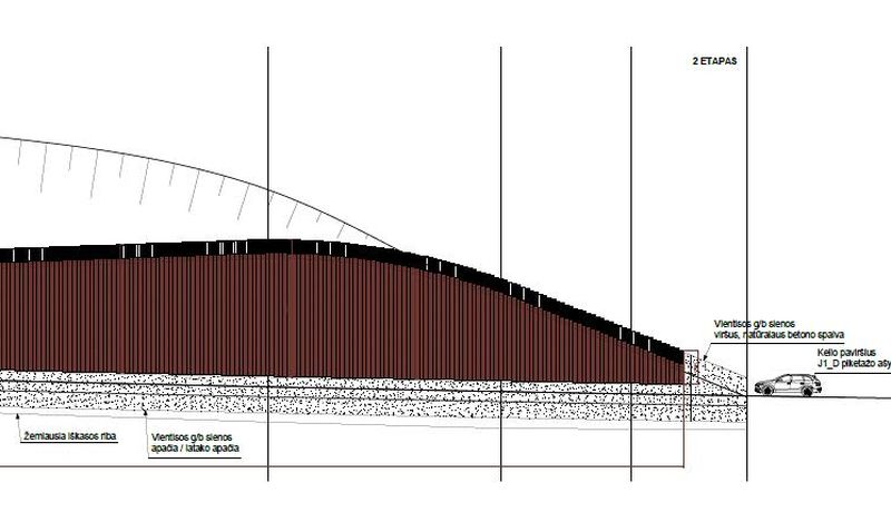 Magistralinio kelio A1 ruožo nuo 100,47 iki 101,79 km atraminės sienutės apdailos fragmentas (arch. M.Mickevičius, konstr. V.Šadauskas; „Kelprojektas“) 