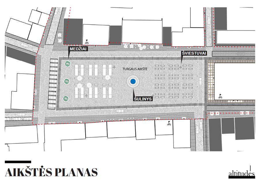 Turgaus aikštės su prieigomis rekonstrukcija (projektuotojas „Altitudės“; PDV R.Rakevičius, arch. G.Antanaitytė, A.Baužys, A.Rybelis, A.Laurinaitis).