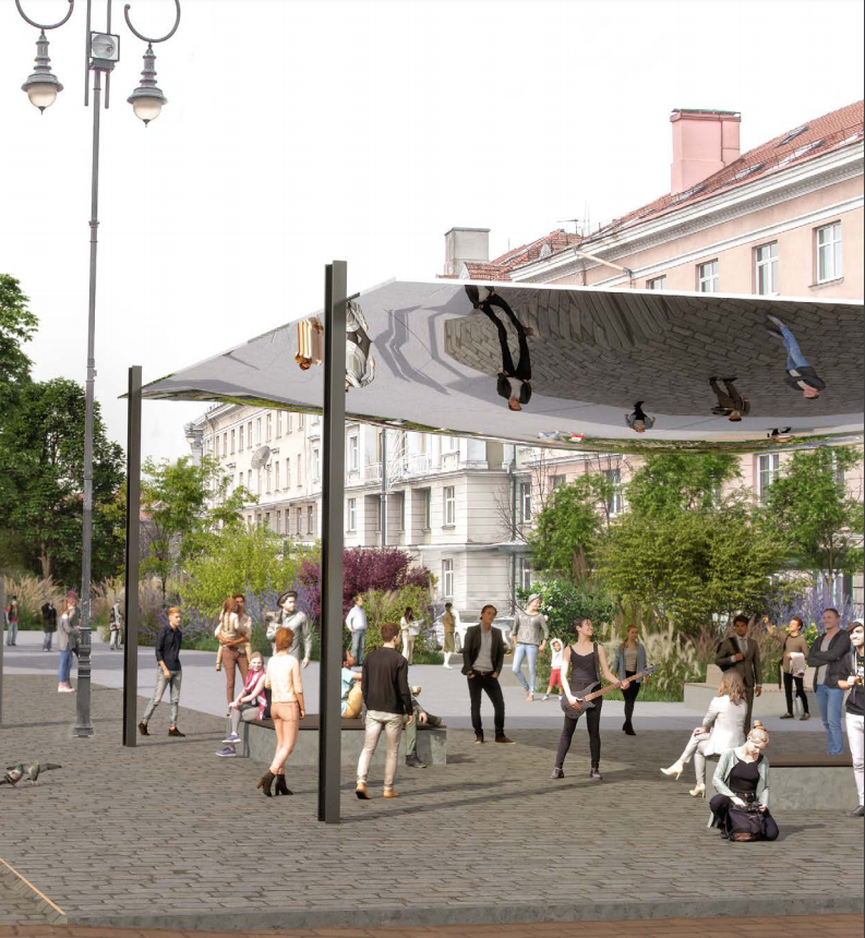 Konkursinis projektas „Strassen-Platz“ (arch. I.Račkauskas, M.Glodenis, M.Kauzonas), 1 vieta. 