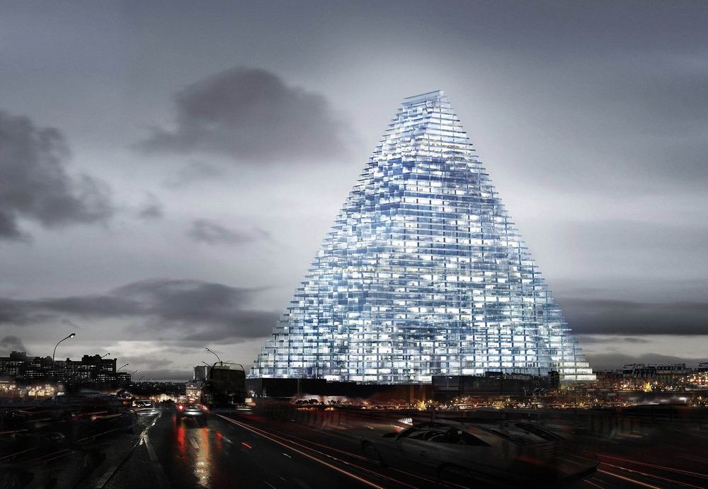 Firmos „Herzog & de Meuron“ architektai bokštui „Tour Triangle“ parinko trikampį siluetą. Pav.: Herzog & de Meuron“. 
