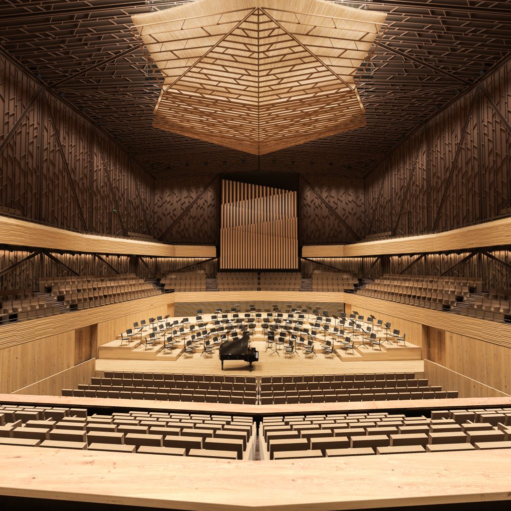 Nacionalinė koncertų salė ant Tauro kalno Vilniuje (arch. „Arquivio architects“).