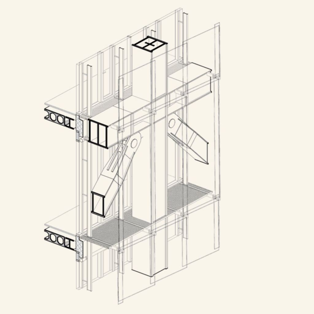 Konstrukcijos schema (arch. „ARROW Architects“). 