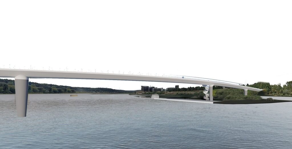 Pėsčiųjų ir dviratininkų tiltas per Nerį (arch. Š.Kiaunės projektavimo studija, konstr. SRP). 1-asis priešprojektinių pasiūlymų variantas. 