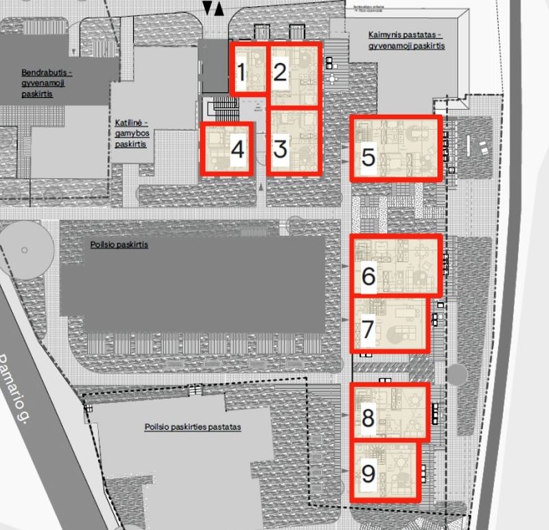 Poilsio paskirties pastato Nidoje rekonstrukcija (arch. L.Rekevičius (PV) M.Rekevičienė, V.Mitkevičiūtė). 1-ojo aukšto planas.