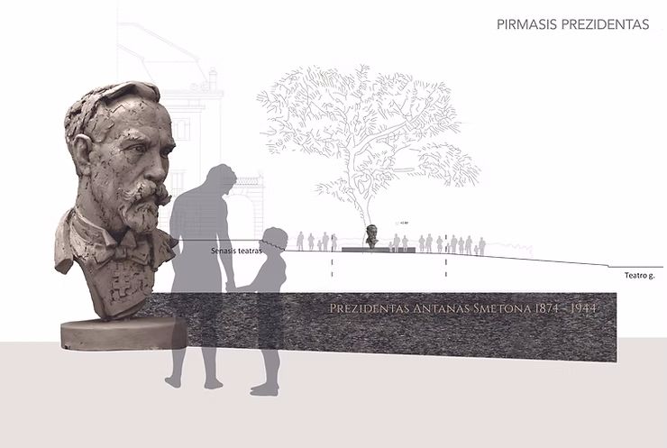 Prezidento Antano Smetonos paminklo konkursinis darbas devizu „Pirmasis Prezidentas“.