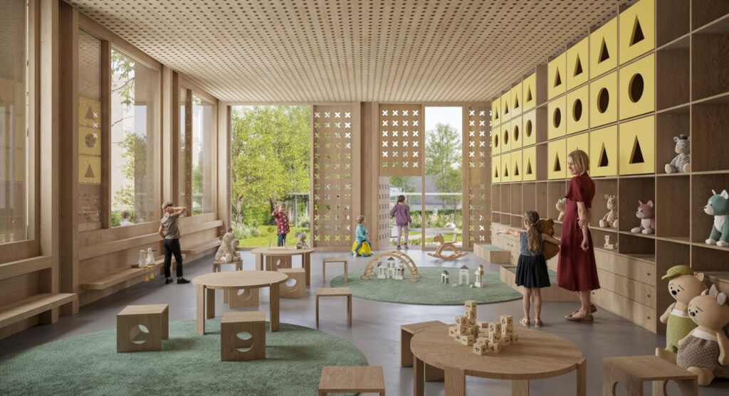 Lopšelio-darželio Markučiuose konkursinis projektas devizu „Markutis“ (arch. „Processoffice“), 1-oji vieta, 11.000 Eur premija. 