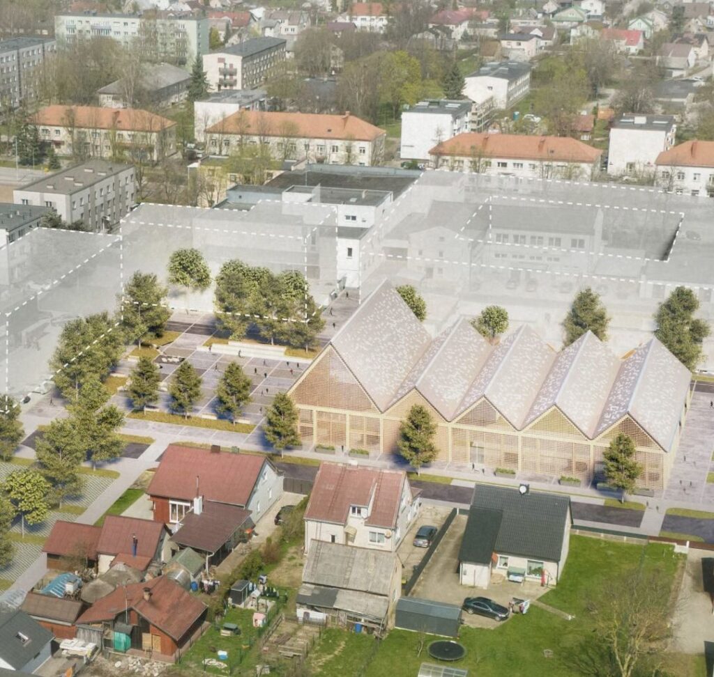 Gargždų turgaus ir aikštės pertvarkymo konkursinis projektas „Gargždo turgus“ (arch. „Bauland“), 1-oji vieta.