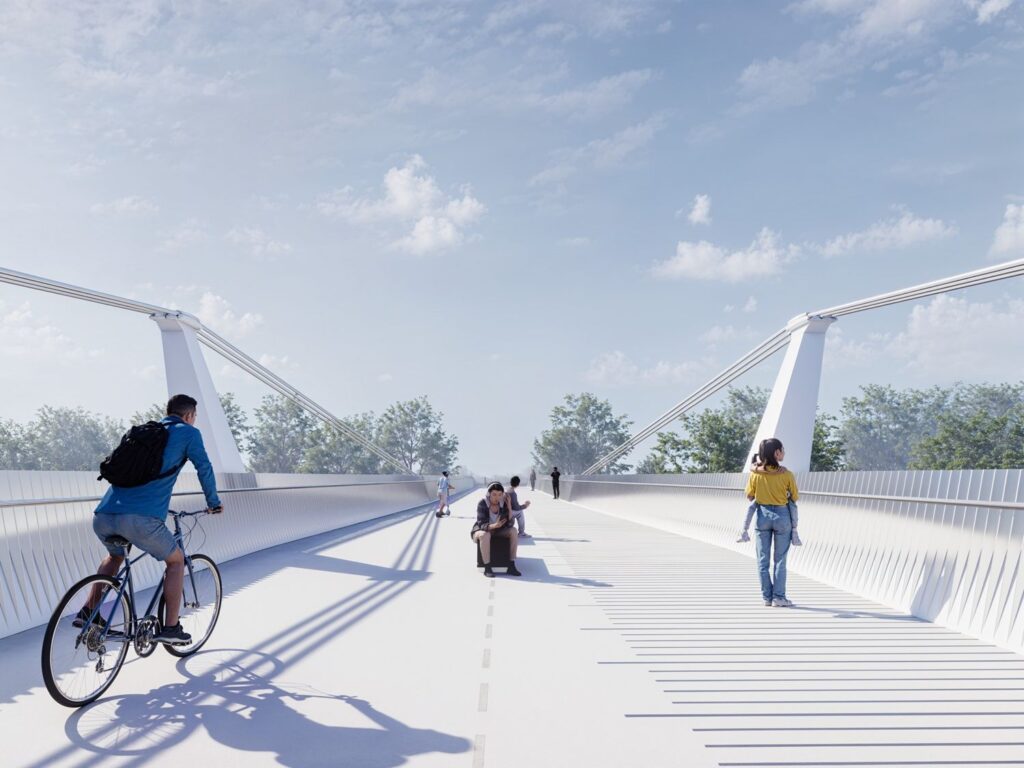 Brastos tiltas per Nerį Kaune (PV T.Kasperavičius, arch. J.Žalys). 