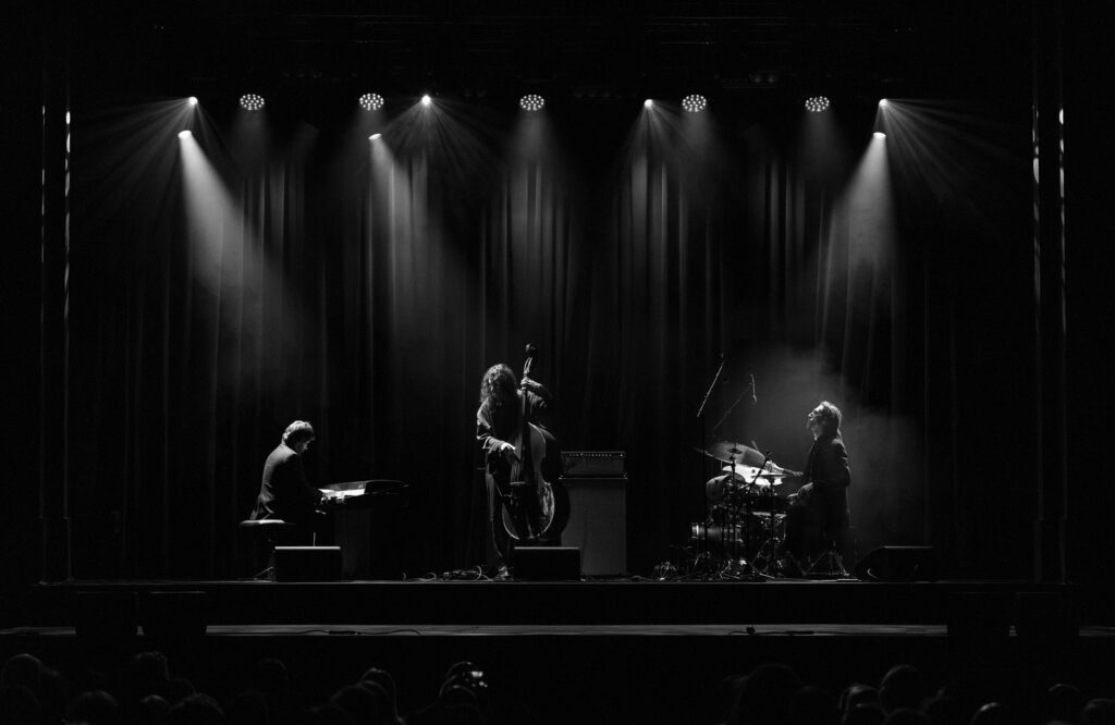 Filmo paskutinio kadro muziką renginyje meistriškai ir nepastebimai pratęsė gyvai atliekama speciali „Brolių Bazarų trio“ muzikinė kompozicija. Foto: Kajus Len. 