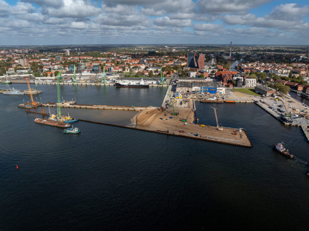 Kruizinių laivų terminalo statybų momentas. Foto: Klaipėdos valstybinio jūrų uosto direkcijos.